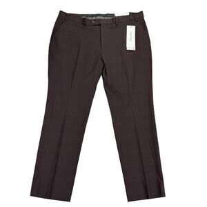 Calvin Klein Mens X Jace Slim Fit Stretch Plaid Dress Pants Wine Red 42x30
